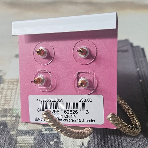 Betsey Johnson Pink Strawberry Earrings and Gold Bracelet Set - Picture 2 of 9